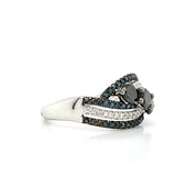 Black, White & Blue Diamond Ring in Solid 14Kt White Gold